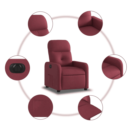 vidaXL Poltrona elétrica reclinável tecido vermelho tinto