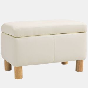 HOMCOM Baú de Armazenamento para Dormitório 33L Puff de Armazenamento Estofado em PU Banco de Arrumação com Pés de Madeira para Corredor Sala de Estar 60x38x40 cm Creme