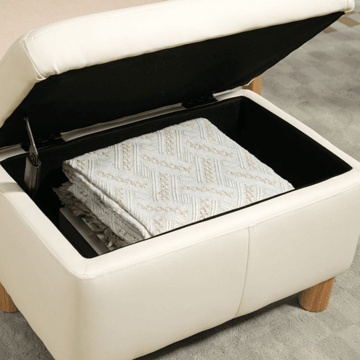 HOMCOM Baú de Armazenamento para Dormitório 33L Puff de Armazenamento Estofado em PU Banco de Arrumação com Pés de Madeira para Corredor Sala de Estar 60x38x40 cm Creme