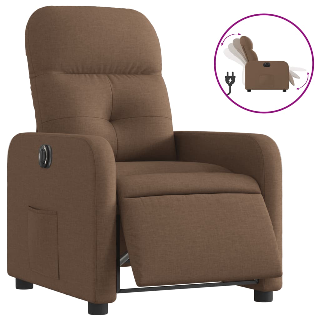 Vidaxl sillón reclinable eléctrico de tela marrón
