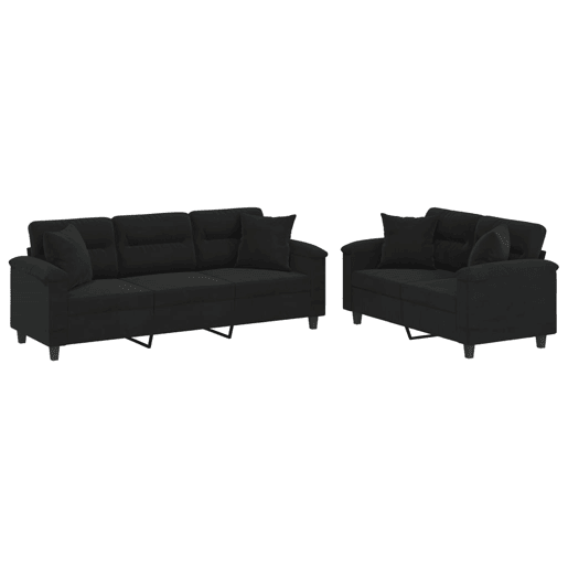 vidaXL 2 pcs conjunto sofás c almofadas tecido de microfibra preto vidaXL 2 pcs conjunto sofás c almofadas tecido de microfibra preto