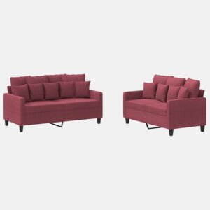 vidaXL 2 pcs conjunto de sofás com almofadões tecido vermelho tinto