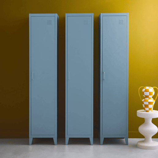 Armário em metal, 4 espaços de armazenamento, set de 3, Soho, Azul cinza, 38x38x180 cm