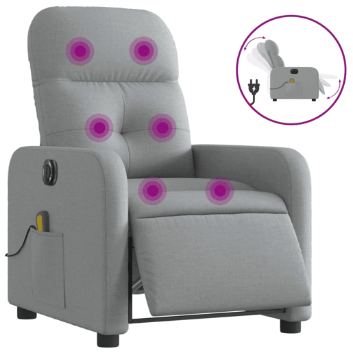 vidaXL Poltrona de massagens reclinável elétrica tecido cinzento-claro vidaXL Poltrona de massagens reclinável elétrica tecido cinzento-claro