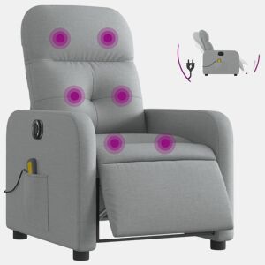 vidaXL Poltrona de massagens reclinável elétrica tecido cinzento-claro