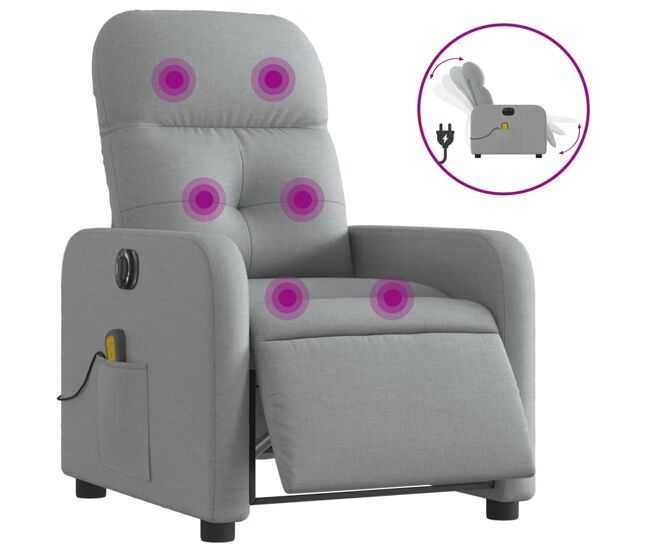 Vidaxl sillón reclinable de masaje eléctrico tela gris claro