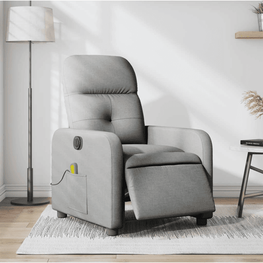 vidaXL Poltrona de massagens reclinável elétrica tecido cinzento-claro vidaXL Poltrona de massagens reclinável elétrica tecido cinzento-claro