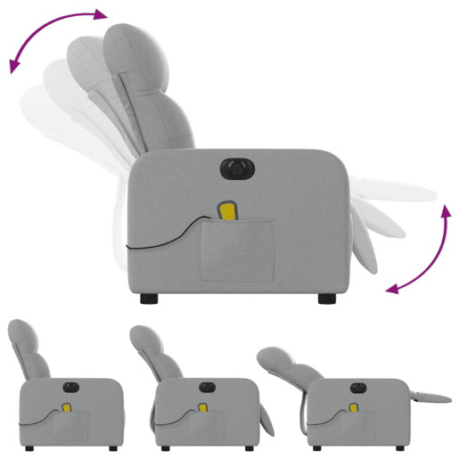 vidaXL Poltrona de massagens reclinável elétrica tecido cinzento-claro vidaXL Poltrona de massagens reclinável elétrica tecido cinzento-claro
