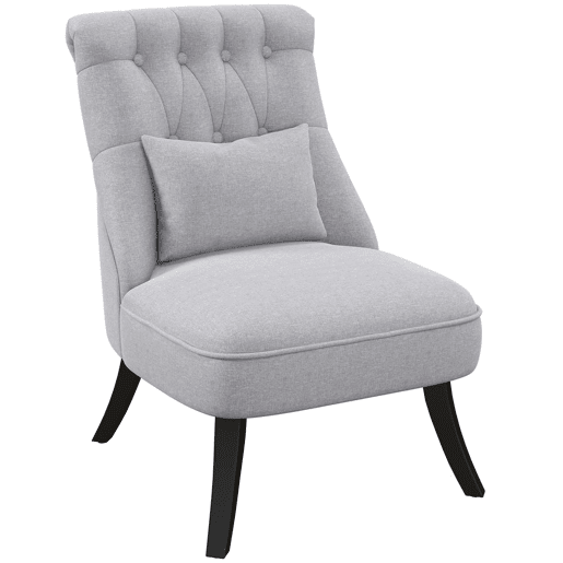 HOMCOM Poltrona de Dormitório Moderna Poltrona de Sala de Estar Estofado em Linho com Almofada e Estrutura de Madeira para Sala de Estar 52,5x69x77 cm Cinza
