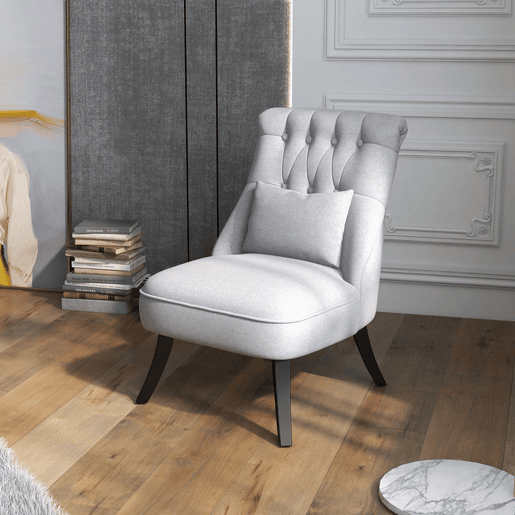 HOMCOM Poltrona de Dormitório Moderna Poltrona de Sala de Estar Estofado em Linho com Almofada e Estrutura de Madeira para Sala de Estar 52,5x69x77 cm Cinza