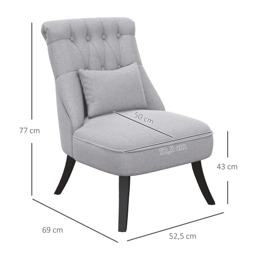 HOMCOM Poltrona de Dormitório Moderna Poltrona de Sala de Estar Estofado em Linho com Almofada e Estrutura de Madeira para Sala de Estar 52,5x69x77 cm Cinza