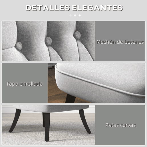 HOMCOM Poltrona de Dormitório Moderna Poltrona de Sala de Estar Estofado em Linho com Almofada e Estrutura de Madeira para Sala de Estar 52,5x69x77 cm Cinza