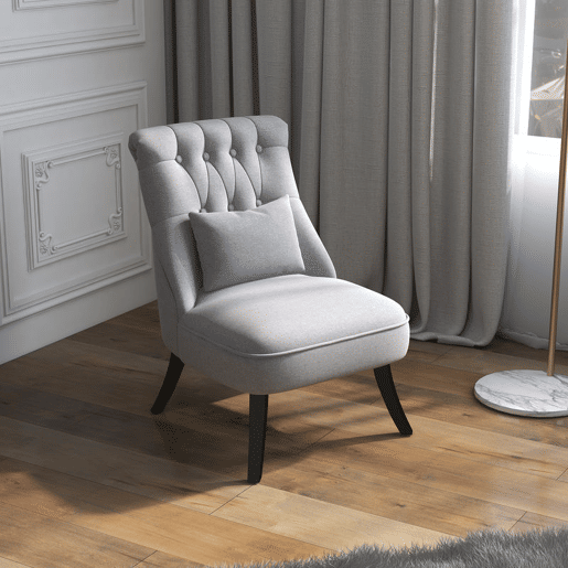 HOMCOM Poltrona de Dormitório Moderna Poltrona de Sala de Estar Estofado em Linho com Almofada e Estrutura de Madeira para Sala de Estar 52,5x69x77 cm Cinza