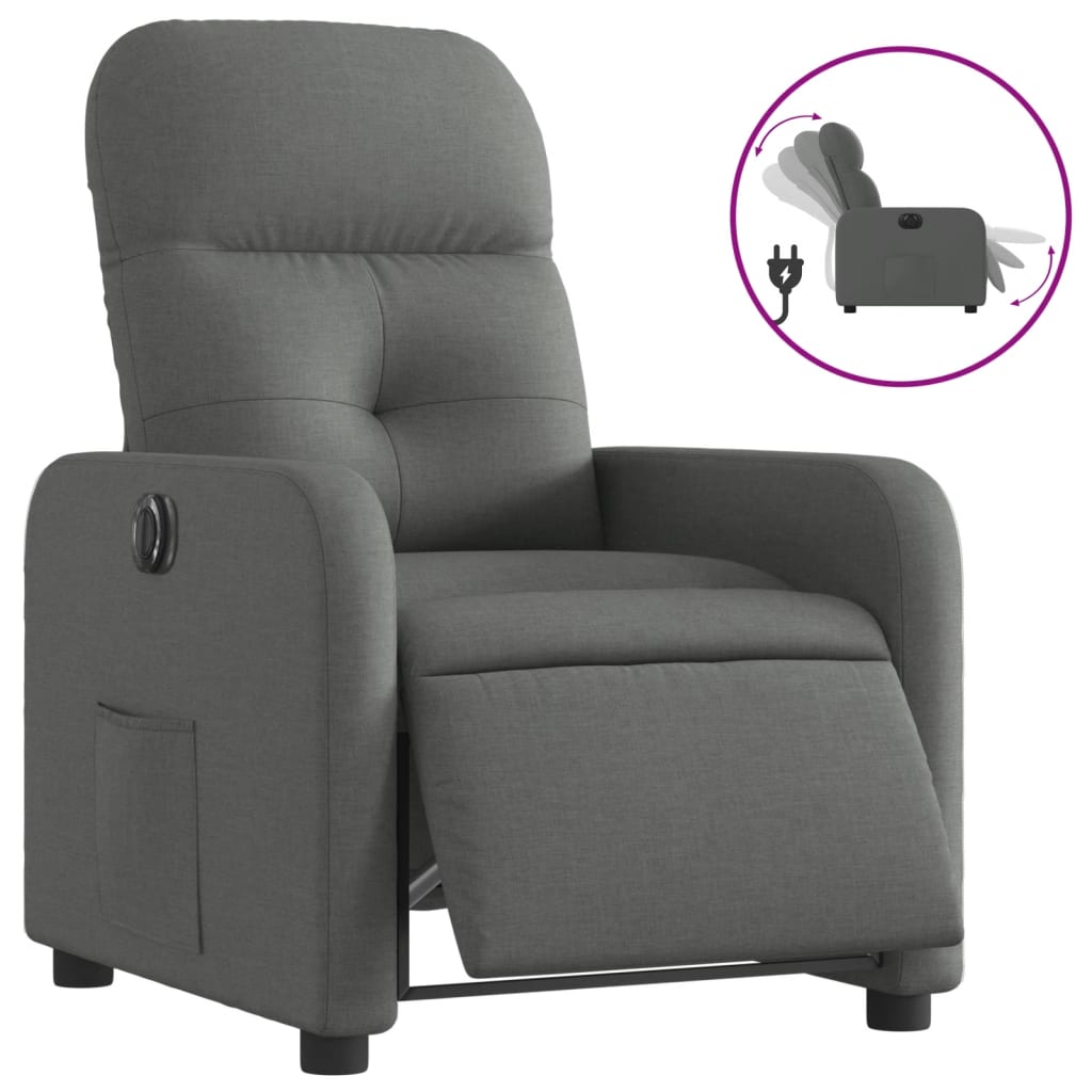 Vidaxl sillón reclinable eléctrico de tela gris oscuro