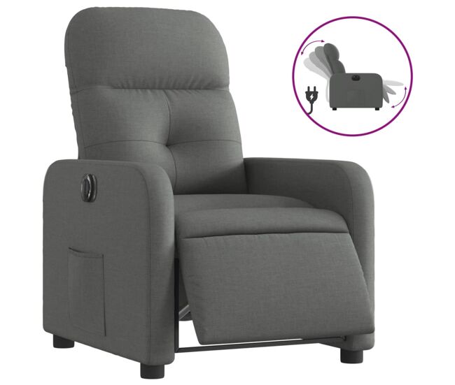 Vidaxl sillón reclinable eléctrico de tela gris oscuro