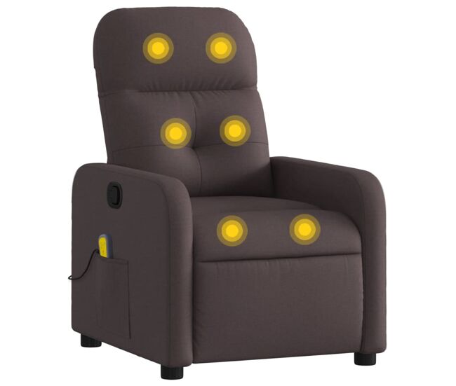Vidaxl sillón de masaje reclinable de tela marrón oscuro