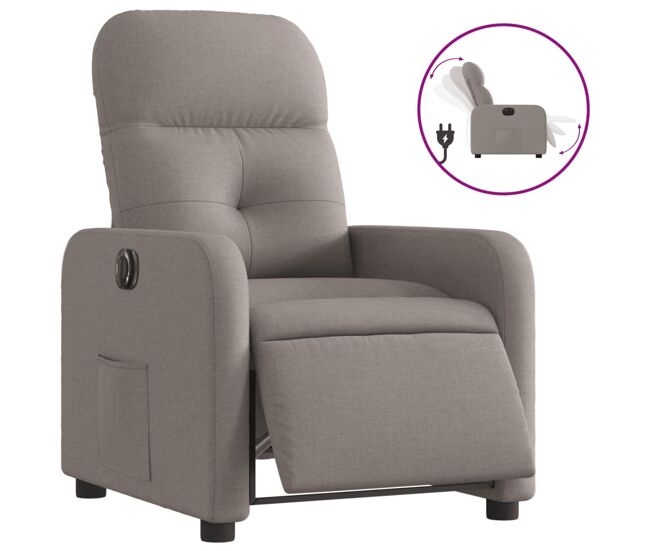 Vidaxl sillón reclinable eléctrico tela gris taupé