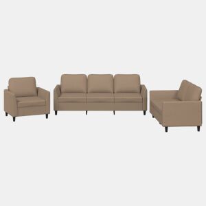 vidaXL 3 pcs conjunto sofás c almofadões couro artificial cappuccino