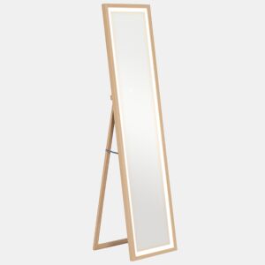 HOMCOM Espelho de Pé com Luz LED 40x160 cm Espelho de Corpo Inteiro com Iluminação de 3 Cores Tátil Função de Memória e Suporte para Sala de Estar Dormitório Madeira