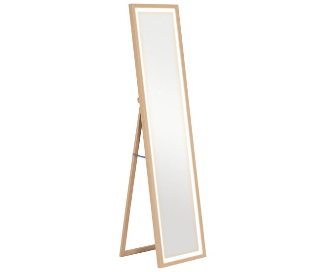 Homcom espejo de cuerpo entero con luz led 160x40 cm espejo de pie espejo de pared con iluminación de 3 colores táctil inteligente función de memoria