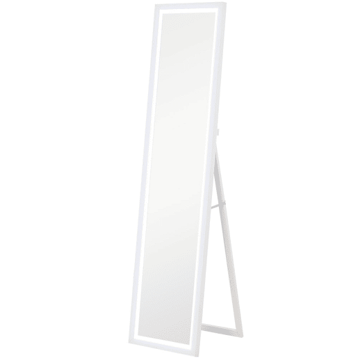 HOMCOM Espelho de Pé com Luz LED 40x160 cm Espelho de Corpo Inteiro com Iluminação de 3 Cores Tátil Função de Memória e Suporte para Sala de Estar Dormitório Branco