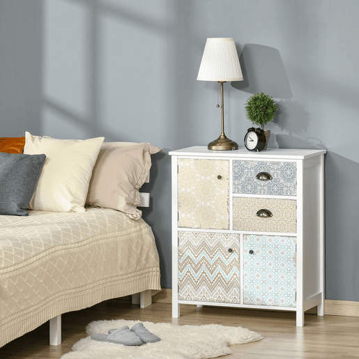 HOMCOM Cómoda com 2 Gavetas Cómoda para Dormitório Estilo Boémio com 3 Compartimentos Desenho Anti-Tombo para Sala de Estar Corredor 68x34x80 cm Multicor