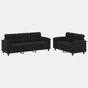 vidaXL 2 pcs conj. sofás c almofadões tecido de microfibra preto