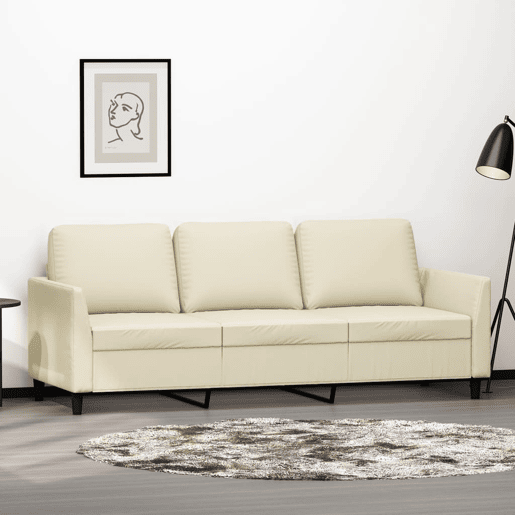 vidaXL Sofá de 3 lugares 180 cm couro artificial cor creme vidaXL Sofá de 3 lugares 180 cm couro artificial cor creme