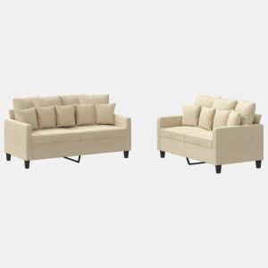 vidaXL 2 pcs conjunto de sofás com almofadões tecido cor creme