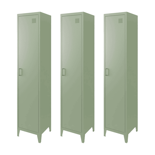 Armário em metal, 4 espaços de armazenamento, set de 3, Soho, Verde claro, 38x38x180 cm