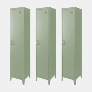 Armário em metal, 4 espaços de armazenamento, set de 3, Soho, Verde claro, 38x38x180 cm