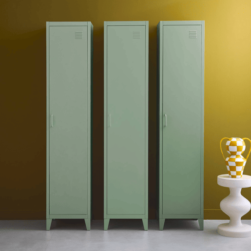 Armário em metal, 4 espaços de armazenamento, set de 3, Soho, Verde claro, 38x38x180 cm