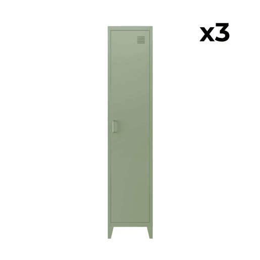 Armário em metal, 4 espaços de armazenamento, set de 3, Soho, Verde claro, 38x38x180 cm