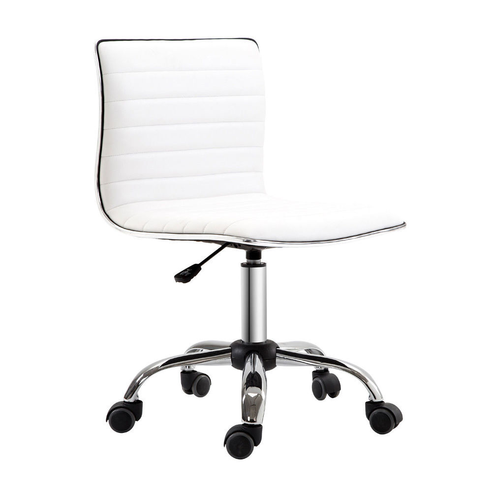 Homcom silla de oficina sin brazos silla de escritorio giratoria tapizada en pu con altura ajustable para estudio dormitorio tocador carga 120 kg blanco