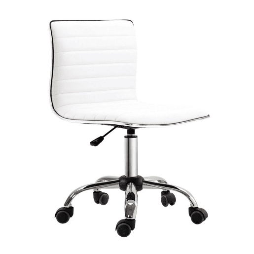 HOMCOM Cadeira de Escritório sem Apoio para os Braços Cadeira de Escritório Giratória com Altura Ajustável Cadeira para Estudo Estofada em PU Carga 120 kg 48x52x78-90 cm Branco