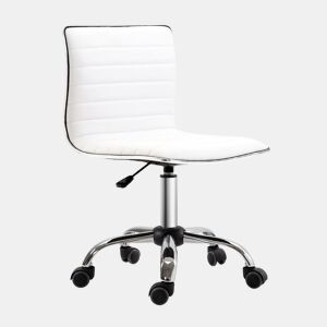 HOMCOM Cadeira de Escritório sem Apoio para os Braços Cadeira de Escritório Giratória com Altura Ajustável Cadeira para Estudo Estofada em PU Carga 120 kg 48x52x78-90 cm Branco