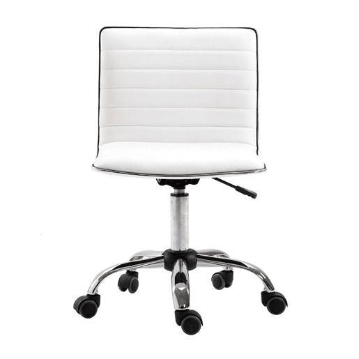 HOMCOM Cadeira de Escritório sem Apoio para os Braços Cadeira de Escritório Giratória com Altura Ajustável Cadeira para Estudo Estofada em PU Carga 120 kg 48x52x78-90 cm Branco