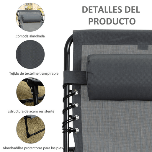 Outsunny Espreguiçadeira Dobrável, Espreguiçadeira Jardim Exterior Reclinável 5 Posições, com Apoio de Cabeça Acolchoado, Bolso Lateral e Estrutura de Aço, para Terraço, Piscina, 189x58x30 cm, Cinzento