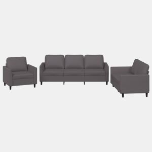 vidaXL 3 pcs conjunto de sofás c almofadões couro artificial cinzento