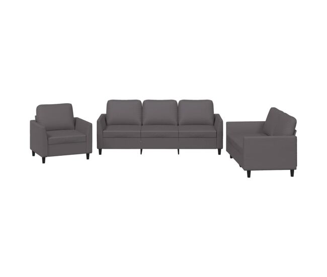 Vidaxl juego de sofás con cojines 3 piezas cuero sintético gris
