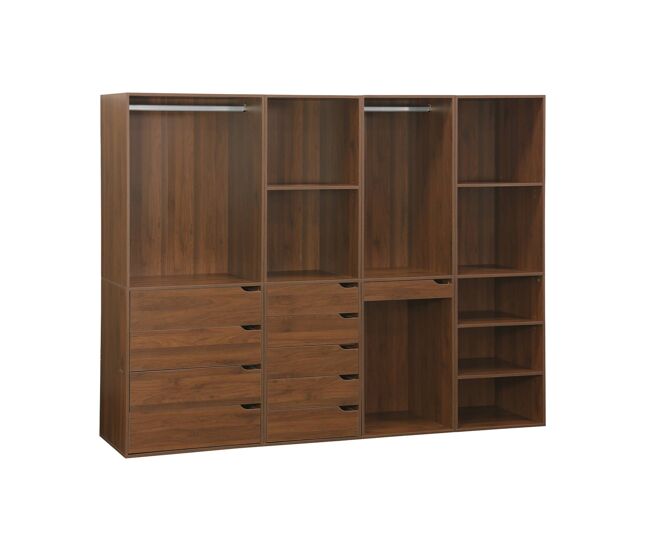 Vestidor modular de 4 elementos, nepal, nogal, 260x45x180 cm