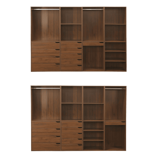 Kit de roupeiro modular com 4 unidades, Modulo, Madeira de nogueira, 260x45x180 cm