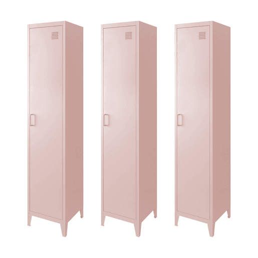 Armário em metal, 4 espaços de armazenamento, set de 3, Soho, Rosa, 38x38x180 cm