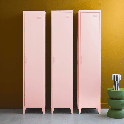 Armário em metal, 4 espaços de armazenamento, set de 3, Soho, Rosa, 38x38x180 cm