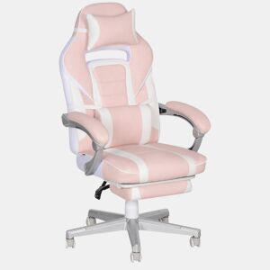 HOMCOM Cadeira Gaming Reclinável com Altura Ajustável, Apoio para os Pés Retrátil, Suporte Lombar e Almofada de Cabeça Removível, para Escritório, Estudo, Rosa