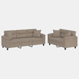 vidaXL 2 pcs conjunto sofás c almofadas microfibra cinza-acastanhado