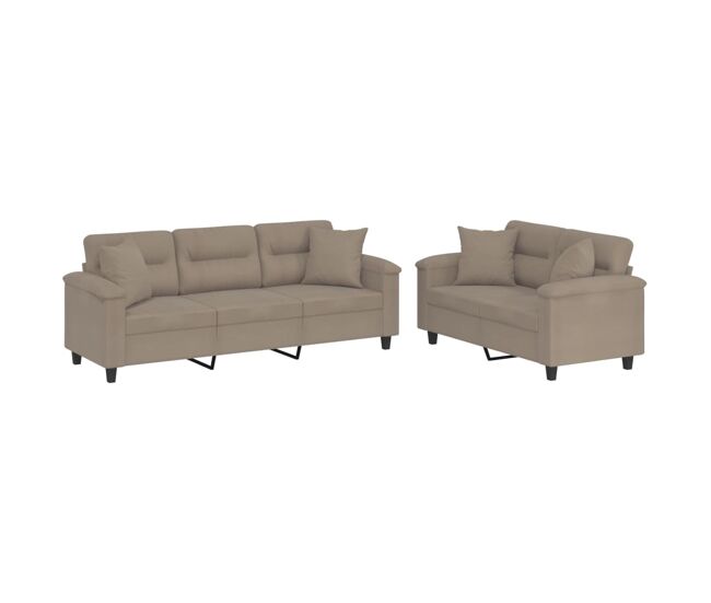 Vidaxl juego de sofás con cojines 2 piezas tela microfibra gris taupe