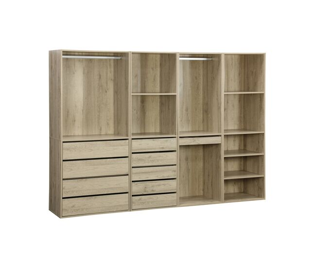 Vestidor modular de 4 elementos, modulo, natural, 260x45x180 cm