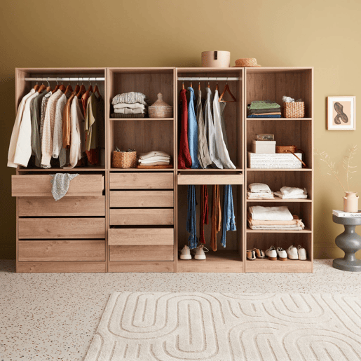 Kit de roupeiro modular com 4 unidades, Modulo, Natural, 260x45x180 cm