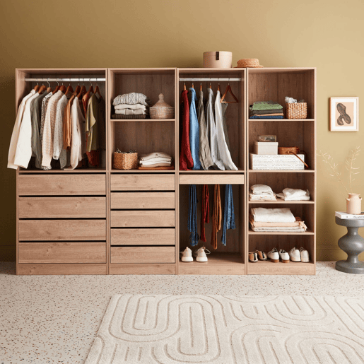 Kit de roupeiro modular com 4 unidades, Modulo, Natural, 260x45x180 cm